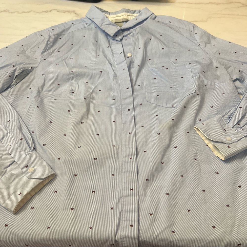 H&M Button Up Long Sleeve Shirt Butterflies Size 12 Blouse Careerwear